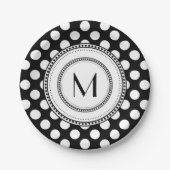 Assiettes En Carton Noir | Monogramme blanc Pois (Devant)