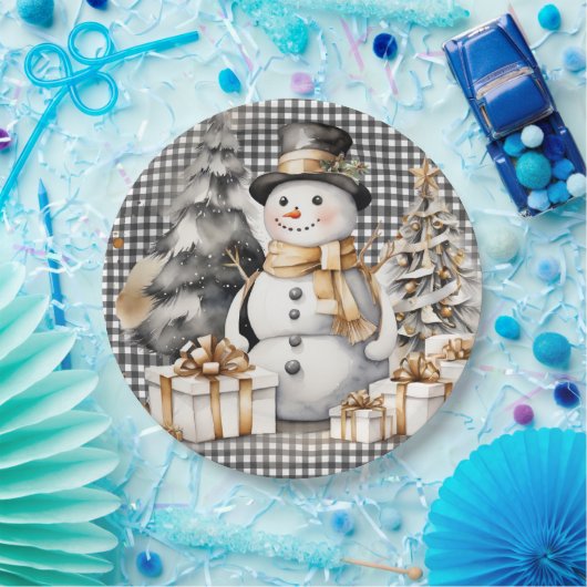Assiettes En Carton Noir Noël snowman design hiver (Fête)