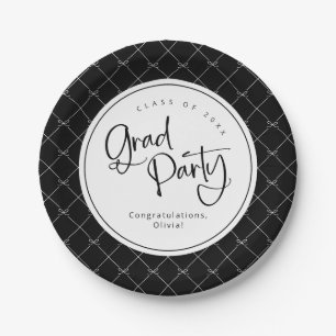 Assiettes En Carton Noir Or Géométrique Rubans Motif Fête Graduations