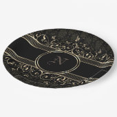 Assiettes En Carton Noir & Or Ornate Gothique Monogramme (Angle)