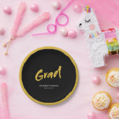 Assiettes En Carton Noir & Or Simple Brush Moderne Graduation Script (Fête)