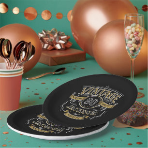 Assiettes En Carton Noir & Or Vintage âge à la perfection Anniversaire