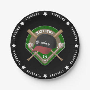 Assiettes En Carton Noir  Red Baseball Diamond Bats Bats Nom du Casque