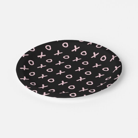 Assiettes En Carton Noir & Rose Bébé X O XO XO's Tendance Mignon (Angle)