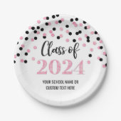 Assiettes En Carton Noir rose Confetti Graduation 2024 (Devant)