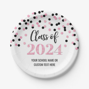 Assiettes En Carton Noir rose Confetti Graduation 2024