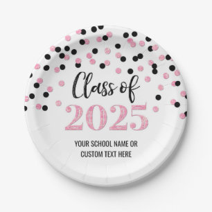 Assiettes En Carton Noir rose Confetti Graduation 2025