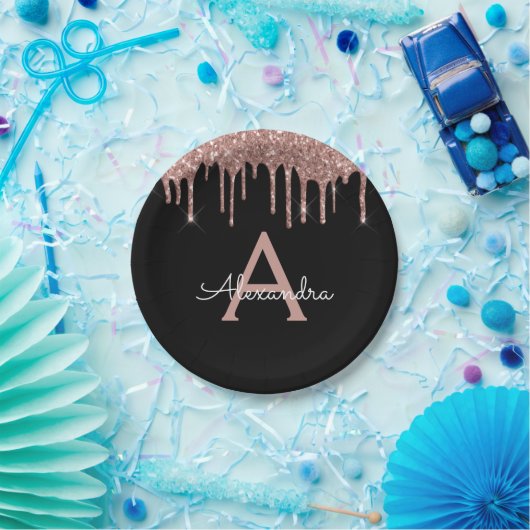 Assiettes En Carton Noir Rose Rose Parties scintillant or Monogramme A (Fête)