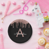 Assiettes En Carton Noir Rose Rose Parties scintillant or Monogramme A (Fête)