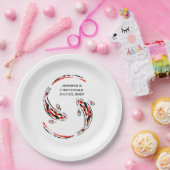 Assiettes En Carton Noir & Rouge Japonais Poisson Koi Mariage artistiq (Fête)