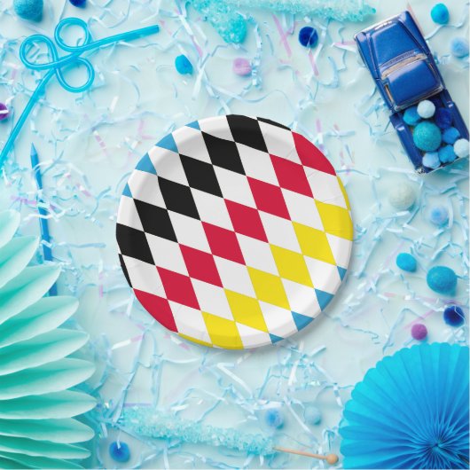 Assiettes En Carton Noir rouge jaune Bavaria Motif Drapeau Diamant (Fête)