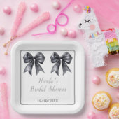 Assiettes En Carton Noir Ruban Coquette Mariage (Fête)