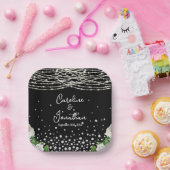 Assiettes En Carton Noir Russe Blanc Roses Chaîne Lumière Mariage (Fête)