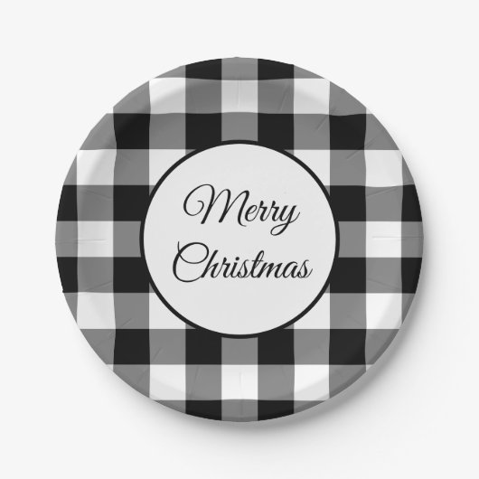 Assiettes En Carton Noir Rustique Et Blanc Plaid Noël (Devant)