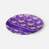 Assiettes En Carton Nom coeur argent clés indigo violet parties scinti (Angle)