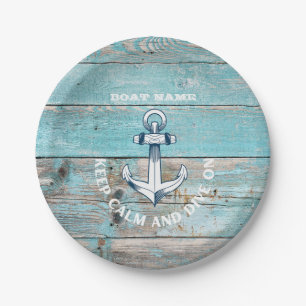 Assiettes En Carton Nom de bateau nautique Ancre Bois rustique