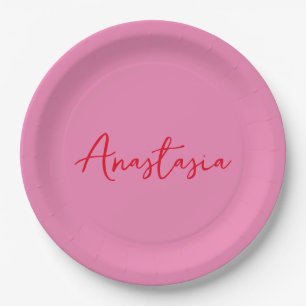 Assiettes En Carton Nom de calligraphie professionnelle rose personnal