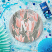 Assiettes En Carton Nom de famille élégant Monogramme Peach Tulips Pei (Fête)