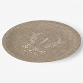 Assiettes En Carton Nom de famille monogrammé burlap personnalisé rust (Angle)