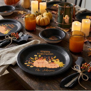 Assiettes En Carton Nom de famille personnalisé Joyeux Halloween