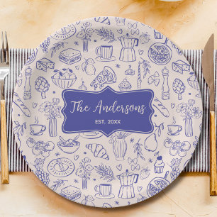 Assiettes En Carton Nom de famille personnalisé Nourriture dessinée à 