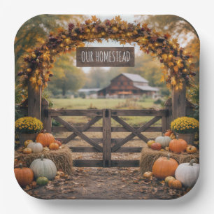 Assiettes En Carton Nom de la ferme à la porte d'automne