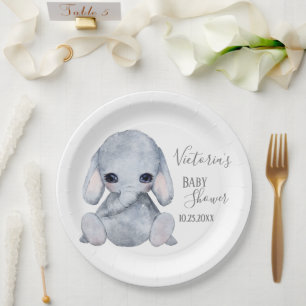 Assiettes En Carton Nom de l'éléphant personnalisé mignon Date Aquarel