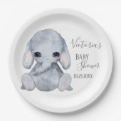 Assiettes En Carton Nom de l'éléphant personnalisé mignon Date Aquarel (Devant)