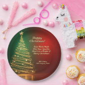 Assiettes En Carton Nom de l'entreprise Message Vert Arbre de Noël Or (Fête)