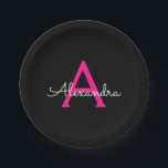 Assiettes En Carton Nom de monogramme féminin écriture noir rose chaud<br><div class="desc">Assiettes de fête de monogramme rose chaud et noir Ajoutez votre propre nom écriture. C'est le cadeau parfait pour un 16e anniversaire,  un mariage,  une douche de mariée,  un anniversaire,  une baby shower ou une fête de bachelorette pour quelqu'un qui aime le luxe glamour et les styles chics.</div>