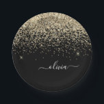 Assiettes En Carton Nom de monogramme pailleté glitter girly noir or<br><div class="desc">Assiettes de fête de monogramme et initiale pailletées glitter or et noir. C'est le cadeau parfait pour un anniversaire de 16 ans, un mariage, une douche de mariée, un anniversaire de mariage, une baby shower ou une fête de bachelorette pour quelqu'un qui aime le luxe glamour et les styles chics....</div>
