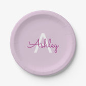 Assiettes En Carton Nom de script & monogramme | Magenta & Violet clai (Devant)