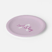 Assiettes En Carton Nom de script & monogramme | Magenta & Violet clai (Angle)