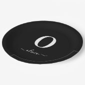 Assiettes En Carton Nom de script Monogramme Personnalisé Noir Et Blan (Angle)