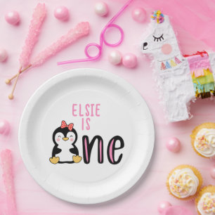 Assiettes En Carton Nom du 1er anniversaire du bébé Penguin Cute