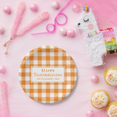 Assiettes En Carton Nom du bon thanksgiving Orange Blanc En vichy Plai (Fête)