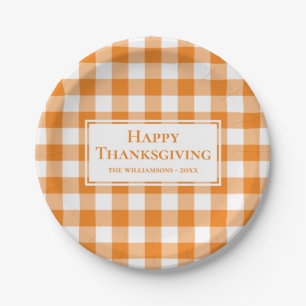 Assiettes En Carton Nom du bon thanksgiving Orange Blanc En vichy Plai