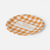 Assiettes En Carton Nom du bon thanksgiving Orange Blanc En vichy Plai (Angle)