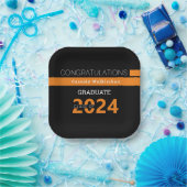 Assiettes En Carton Nom du diplômé Noir Orange Graduation (Fête)