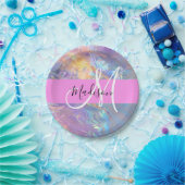 Assiettes En Carton Nom du monogramme d'iridescendance rose-fille (Fête)