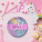 Assiettes En Carton Nom du monogramme d'iridescendance rose-fille (Fête)