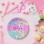 Assiettes En Carton Nom du monogramme d'iridescendance rose-fille (Fête)