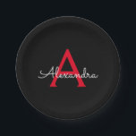 Assiettes En Carton Nom du monogramme rouge noir de la fille<br><div class="desc">Monogramme rouge et noir Ajoutez votre propre nom Plaques de partie de script. Cela rend le cadeau parfait pour 16 ans,  mariage,  douche nuptiale,  anniversaire,  baby shower ou bachelorette pour quelqu'un qui aime le luxe glam et les styles chic.</div>
