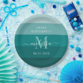 Assiettes En Carton Nom du monogramme turquoise vert bleu (Fête)