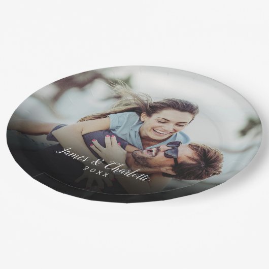 Assiettes En Carton Nom du script photo personnalisé Date (Angle)
