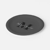 Assiettes En Carton Nom et monogramme | Dark Gray (Angle)