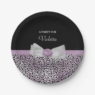 Assiettes En Carton Nom Girly de partie d'arc d'impression pourpre