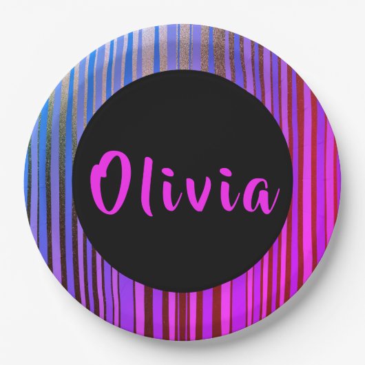 Assiettes En Carton Nom Hot rose violet noir Black Gold fête d'anniver (Devant)