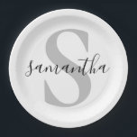 Assiettes En Carton Nom initial du monogramme personnalisé<br><div class="desc">Monogramme personnalisé Plaques papier de nom initial</div>