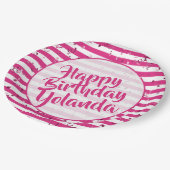 Assiettes En Carton Nom Joyeux anniversaire Fuchsia Simple Stripes Mot (Angle)
